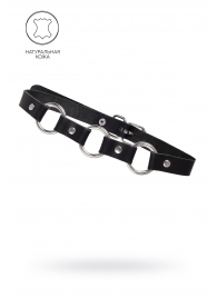 Черный кожаный чокер-ошейник с тремя кольцами - Pecado - купить с доставкой в Рыбинске