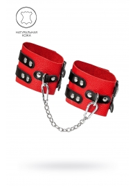 Красно-черные мягкие оковы с двумя ремешками с люверсами - Pecado - купить с доставкой в Рыбинске