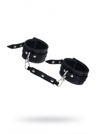 Черные двухслойные кожаные оковы с белой строчкой - Pecado - купить с доставкой в Рыбинске