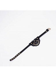 Черный фигурный кожаный ошейник с золотистой фурнитурой - Crazy Handmade - купить с доставкой в Рыбинске