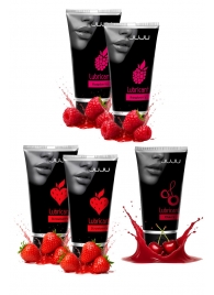 Набор из 5 съедобных лубрикантов JUJU (клубника х 2, малина х 2, вишня) - JuJu - купить с доставкой в Рыбинске