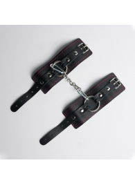 Черные кожаные наручники с красной строчкой - Crazy Handmade - купить с доставкой в Рыбинске