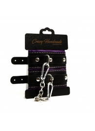 Черно-фиолетовые скругленные наручники с мягкой подкладкой - Crazy Handmade - купить с доставкой в Рыбинске