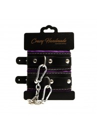 Черно-фиолетовые скругленные наручники с мягкой подкладкой - Crazy Handmade - купить с доставкой в Рыбинске