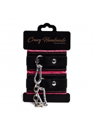 Черно-розовые скругленные наручники с мягкой подкладкой - Crazy Handmade - купить с доставкой в Рыбинске