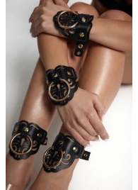 Черные кожаные оковы с резными узорами и клепками - Crazy Handmade - купить с доставкой в Рыбинске