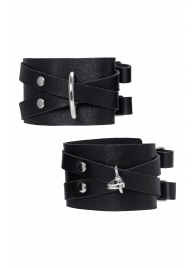 Черные кожаные оковы с двумя перекрёстными ремешками - Pecado - купить с доставкой в Рыбинске