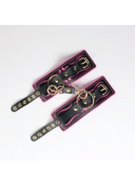 Черные кожаные наручники с розовой строчкой - Crazy Handmade - купить с доставкой в Рыбинске