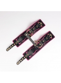 Черные кожаные оковы с розовой строчкой - Crazy Handmade - купить с доставкой в Рыбинске