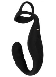 Черное эрекционное кольцо со стимуляцией промежности и анальной пробкой Cock Ring with RC Prostate Plug - Orion - в Рыбинске купить с доставкой