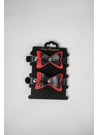 Черно-красные кожаные наручники с бантиками - Crazy Handmade - купить с доставкой в Рыбинске