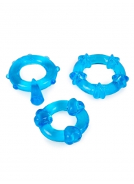 Набор из 3 синих эрекционных колец с различным рельефом - Erowoman-Eroman - в Рыбинске купить с доставкой