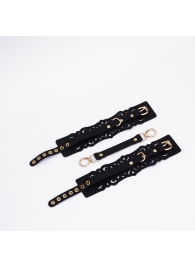 Черный кожаные оковы с узорами и золотистой фурнитурой - Crazy Handmade - купить с доставкой в Рыбинске