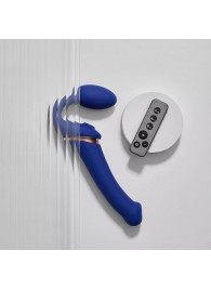 Синий безремневой страпон Multi Orgasm Bendable Strap-On size XL с клиторальной стимуляцией - Strap-on-me - купить с доставкой в Рыбинске