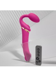 Ярко-розовый безремневой страпон Multi Orgasm Bendable Strap-On size L с клиторальной стимуляцией - Strap-on-me - купить с доставкой в Рыбинске