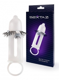 Эластичная насадка на пенис с подхватом мошонки и стимулирующими «ресничками» - Sextaz - в Рыбинске купить с доставкой