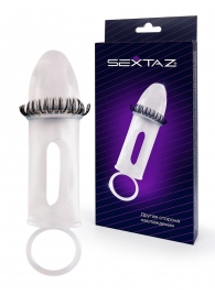Закрытая насадка на пенис с подхватом мошонки и стимулирующими «ресничками» - Sextaz - в Рыбинске купить с доставкой