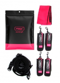 Черно-розовый эротический набор: фиксатор, оковы, наручники, повязка - Erokay - купить с доставкой в Рыбинске