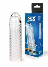 Прозрачная закрытая насадка на пенис с ребрышками - 16 см. - Sex Expert - в Рыбинске купить с доставкой