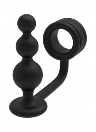 Черное эрекционное кольцо с анальной елочкой Cockring With Beaded Anal Plug - Dream Toys - в Рыбинске купить с доставкой