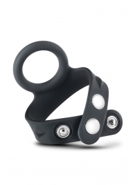 Черное эрекционное кольцо с подхватом мошонки на кнопках VS6 - Blush Novelties - в Рыбинске купить с доставкой