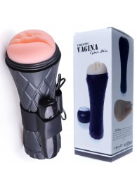 Телесный мастурбатор-вагина в черной колбе с вибрацией - Boys of Toys - в Рыбинске купить с доставкой