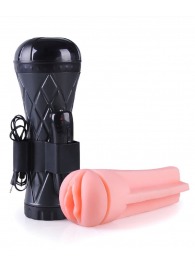 Телесный мастурбатор-вагина в черной колбе с вибрацией - Boys of Toys - в Рыбинске купить с доставкой