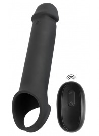 Черная вибронасадка для пениса с хомутом для мошонки и пультом ДУ Remote Controlled Penis Extension - Orion - в Рыбинске купить с доставкой