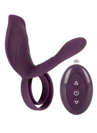 Фиолетовая насадка на член с клиторальным отростком и пультом ДУ RC Couple’s Vibrator 2 - Orion - в Рыбинске купить с доставкой