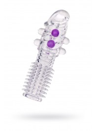 Гелевая прозрачная насадка с шариками и шипами - 14 см. - Toyfa Basic - в Рыбинске купить с доставкой