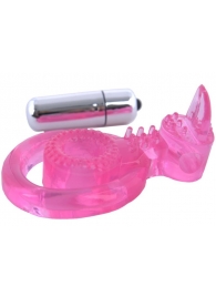 Розовая вибронасадка со стимулятор клитора   Язычок - Toyfa Basic - в Рыбинске купить с доставкой