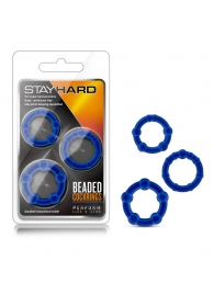 Набор из 3 синих эрекционных колец Stay Hard Beaded Cockrings - Blush Novelties - в Рыбинске купить с доставкой