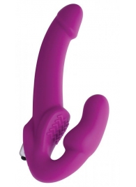 Ярко-розовый безремневой вибрострапон Evoke Vibrating Strapless Silicone Strap-on Dildo - XR Brands - купить с доставкой в Рыбинске