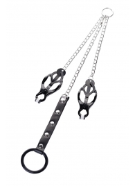 Черно-серебристые зажимы для сосков с кольцом для пениса TOYFA Metal - ToyFa - купить с доставкой в Рыбинске