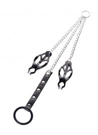 Черно-серебристые зажимы для сосков с кольцом для пениса TOYFA Metal - ToyFa - купить с доставкой в Рыбинске