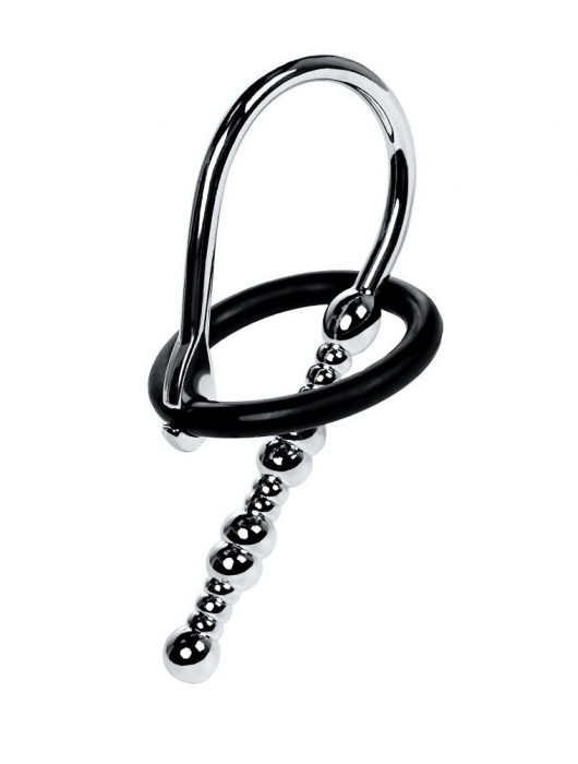 Серебристый уретральный плаг-бусины TOYFA Metal с мягким фиксириющим кольцом - ToyFa - купить с доставкой в Рыбинске