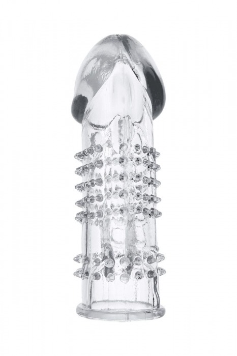 Прозрачная гелевая насадка с шипами и клиторальным отростком - 13 см. - Toyfa Basic - в Рыбинске купить с доставкой