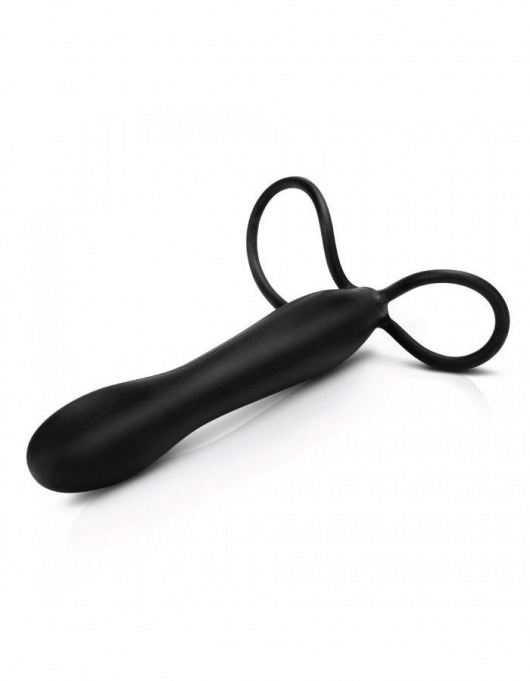 Черная насадка на пенис для двойной стимуляции Mojo BlackJack - 15 см. - Seven Creations - в Рыбинске купить с доставкой