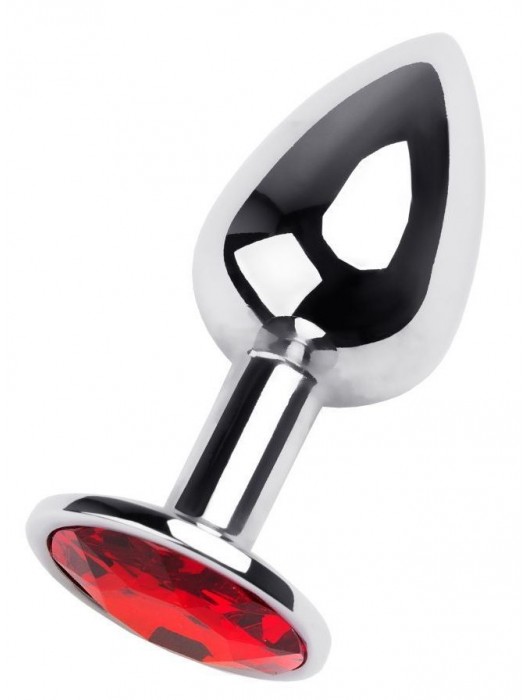 Маленькая коническая серебристая анальная пробка с красным кристаллом - 7 см. - ToyFa - купить с доставкой в Рыбинске