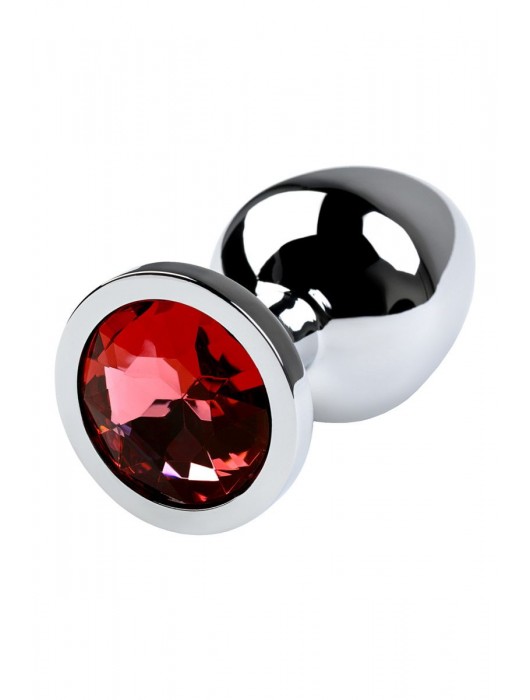 Серебристая коническая анальная пробка с красным кристаллом - 8 см. - ToyFa - купить с доставкой в Рыбинске