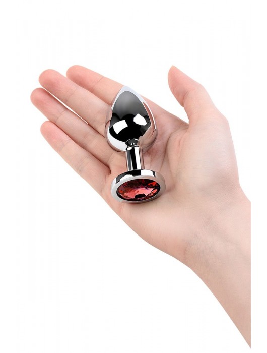 Серебристая коническая анальная пробка с красным кристаллом - 8 см. - ToyFa - купить с доставкой в Рыбинске