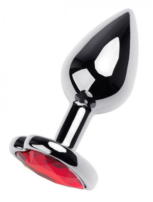 Серебристая коническая анальная пробка с красным кристаллом-сердечком - 7 см. - ToyFa - купить с доставкой в Рыбинске