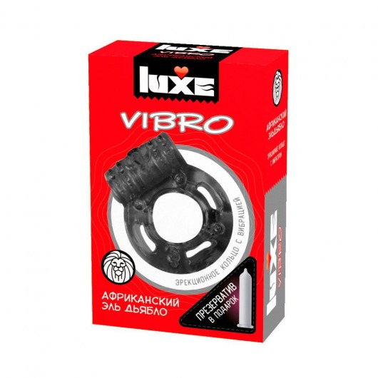 Чёрное эрекционное виброкольцо Luxe VIBRO  Африканский Эль Дьябло  + презерватив - Luxe - в Рыбинске купить с доставкой