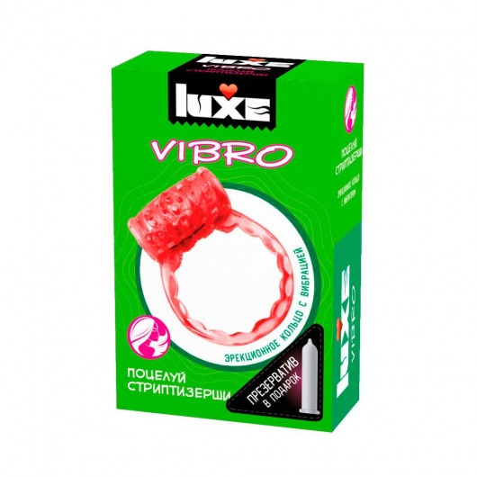 Розовое эрекционное виброкольцо Luxe VIBRO  Поцелуй стриптизёрши  + презерватив - Luxe - в Рыбинске купить с доставкой