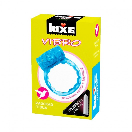 Голубое эрекционное виброкольцо Luxe VIBRO  Райская птица  + презерватив - Luxe - в Рыбинске купить с доставкой