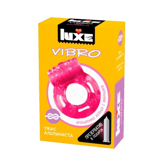 Розовое эрекционное виброкольцо Luxe VIBRO  Ужас Альпиниста  + презерватив - Luxe - в Рыбинске купить с доставкой