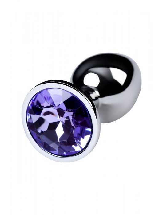 Серебристая конусовидная анальная пробка с фиолетовым кристаллом - 7 см. - ToyFa - купить с доставкой в Рыбинске