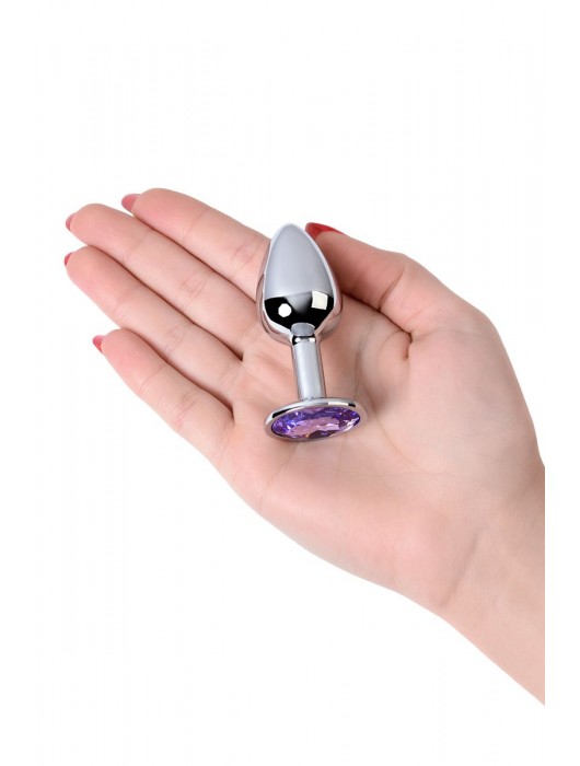 Серебристая конусовидная анальная пробка с фиолетовым кристаллом - 7 см. - ToyFa - купить с доставкой в Рыбинске
