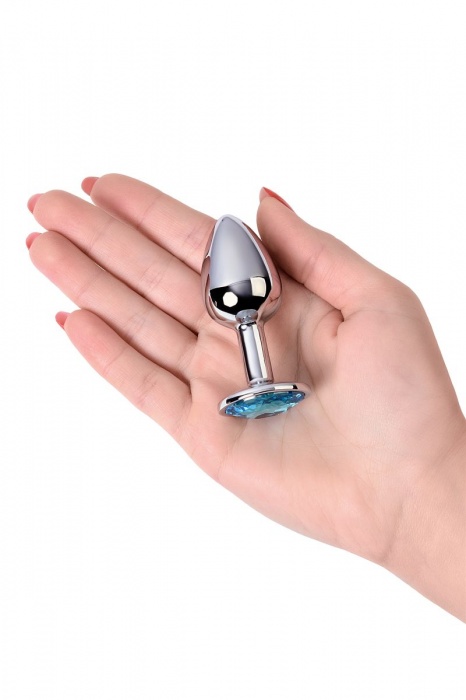Серебристая конусовидная анальная пробка с голубым кристаллом - 7 см. - ToyFa - купить с доставкой в Рыбинске