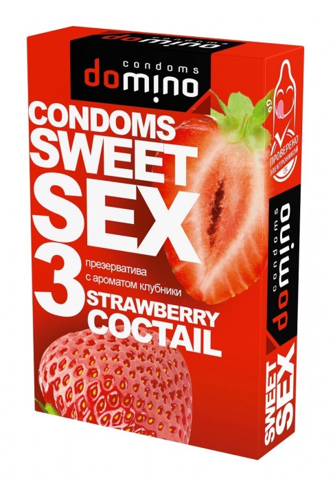 Презервативы для орального секса DOMINO Sweet Sex с ароматом клубничного коктейля  - 3 шт. - Domino - купить с доставкой в Рыбинске